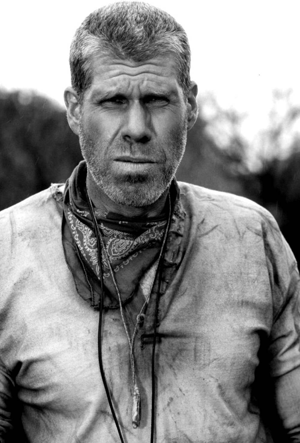 Ron Perlman, bandana, stern expression, HD Phone Wallpaper