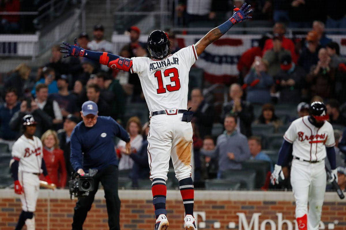 Ronald Acuna Jr, high jump, stadium, SD Desktop Wallpaper