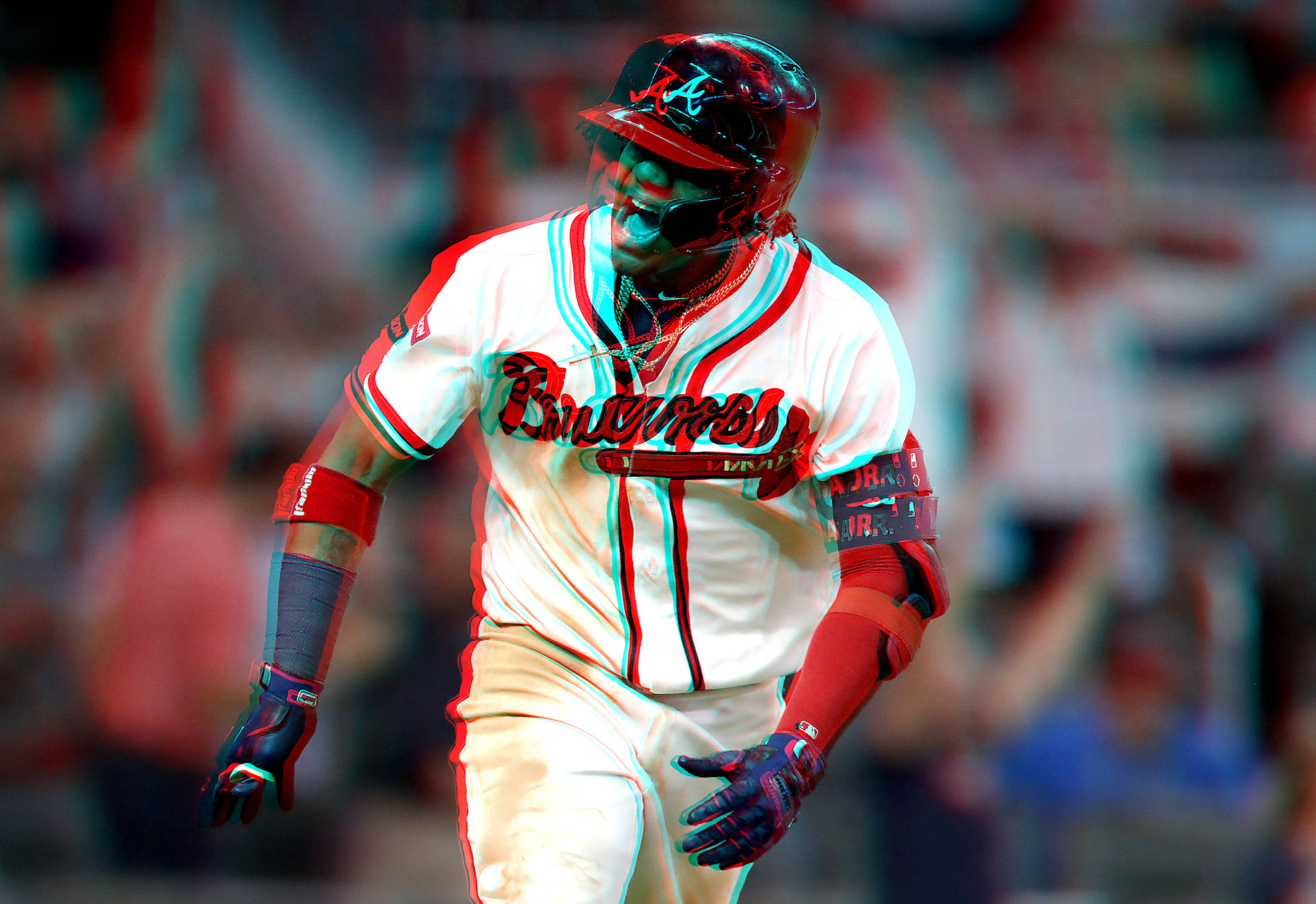 Ronald Acuna Jr, white and red uniform, stadium lights, 2K Desktop Wallpaper