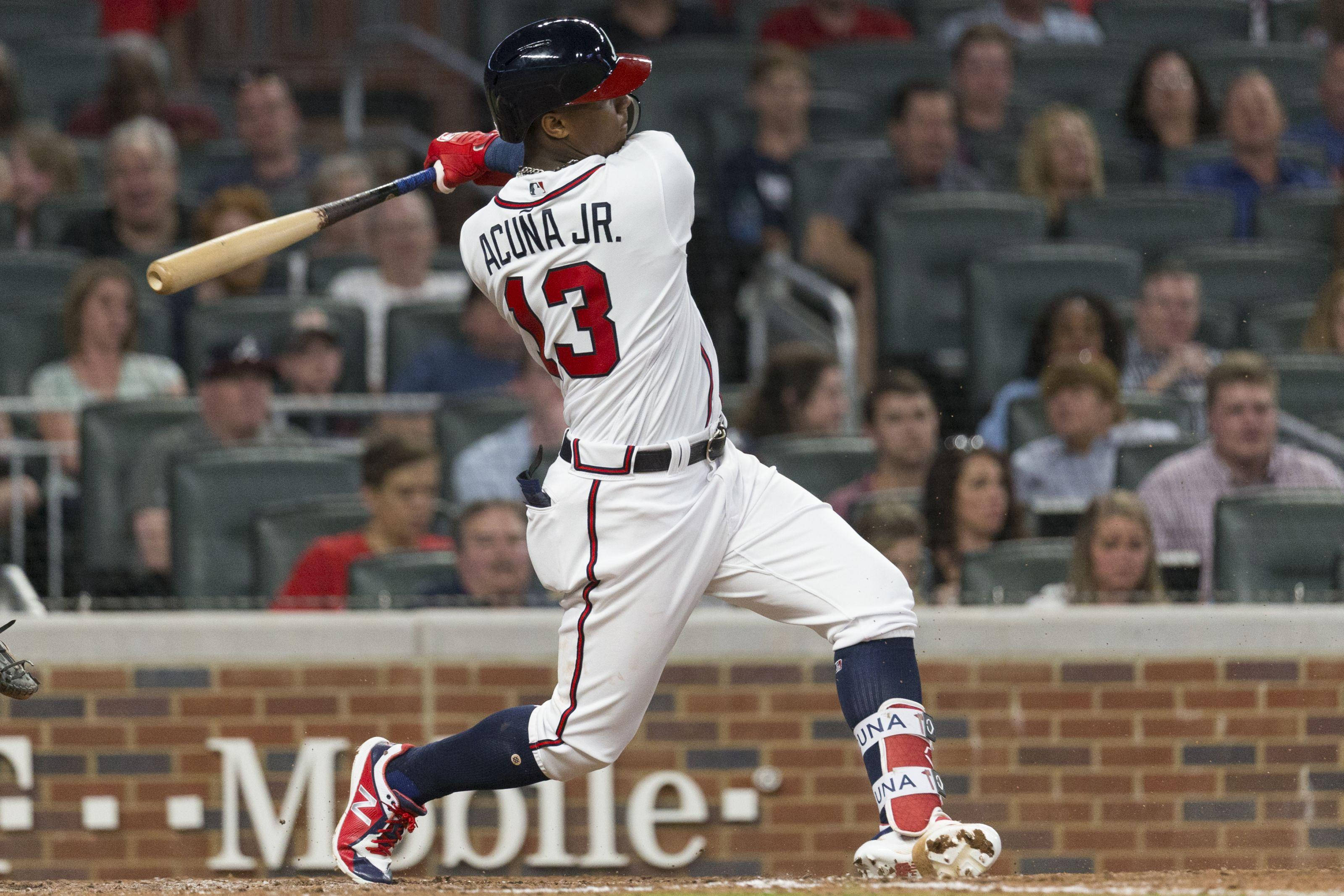 Ronald Acuna Jr, white uniform, bat, 2K Desktop Wallpaper