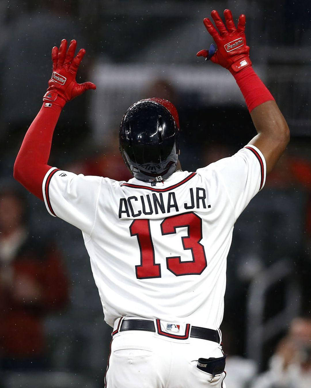Ronald Acuna Jr, hands up, rain soaked stadium, HD Phone Wallpaper