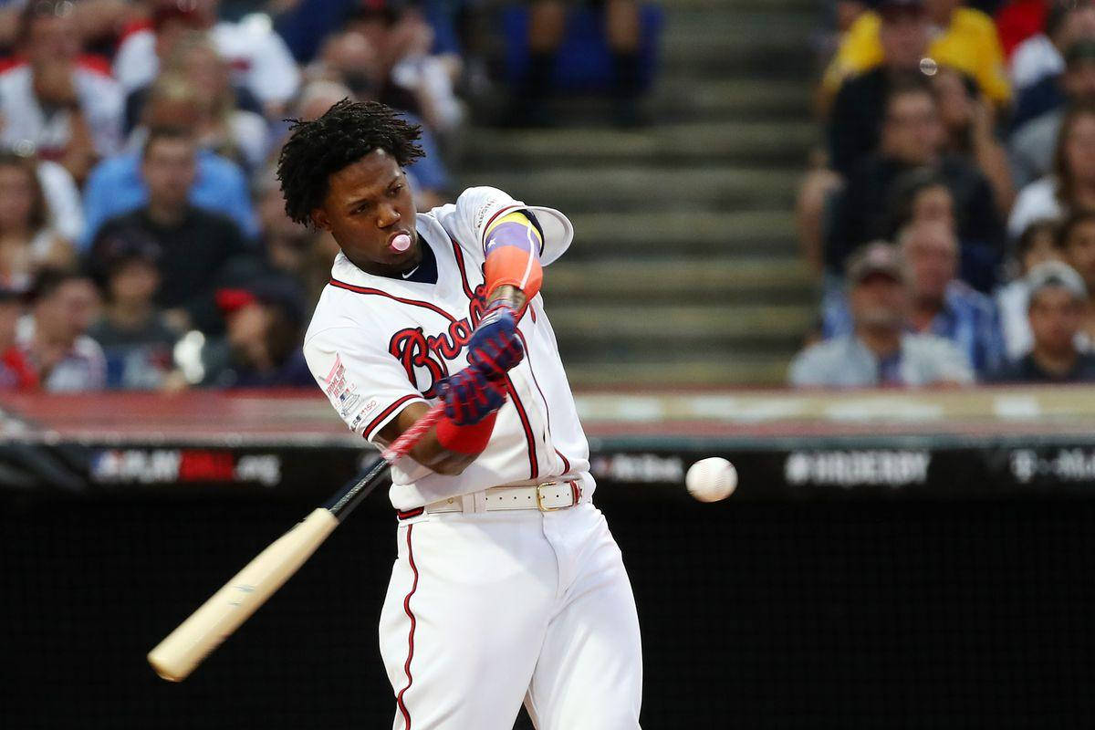 Ronald Acuna Jr, white uniform, bat, SD Desktop Wallpaper