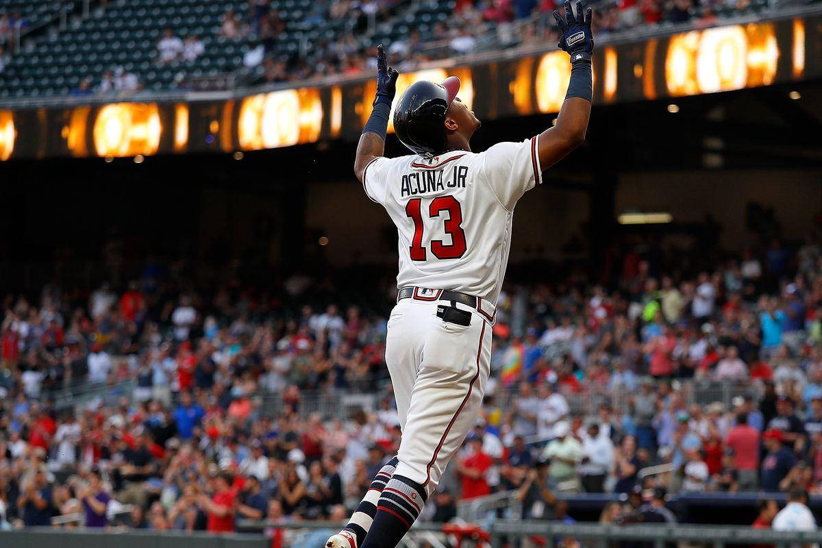 Ronald Acuna Jr., packed stadium, bright lights, SD Desktop Wallpaper