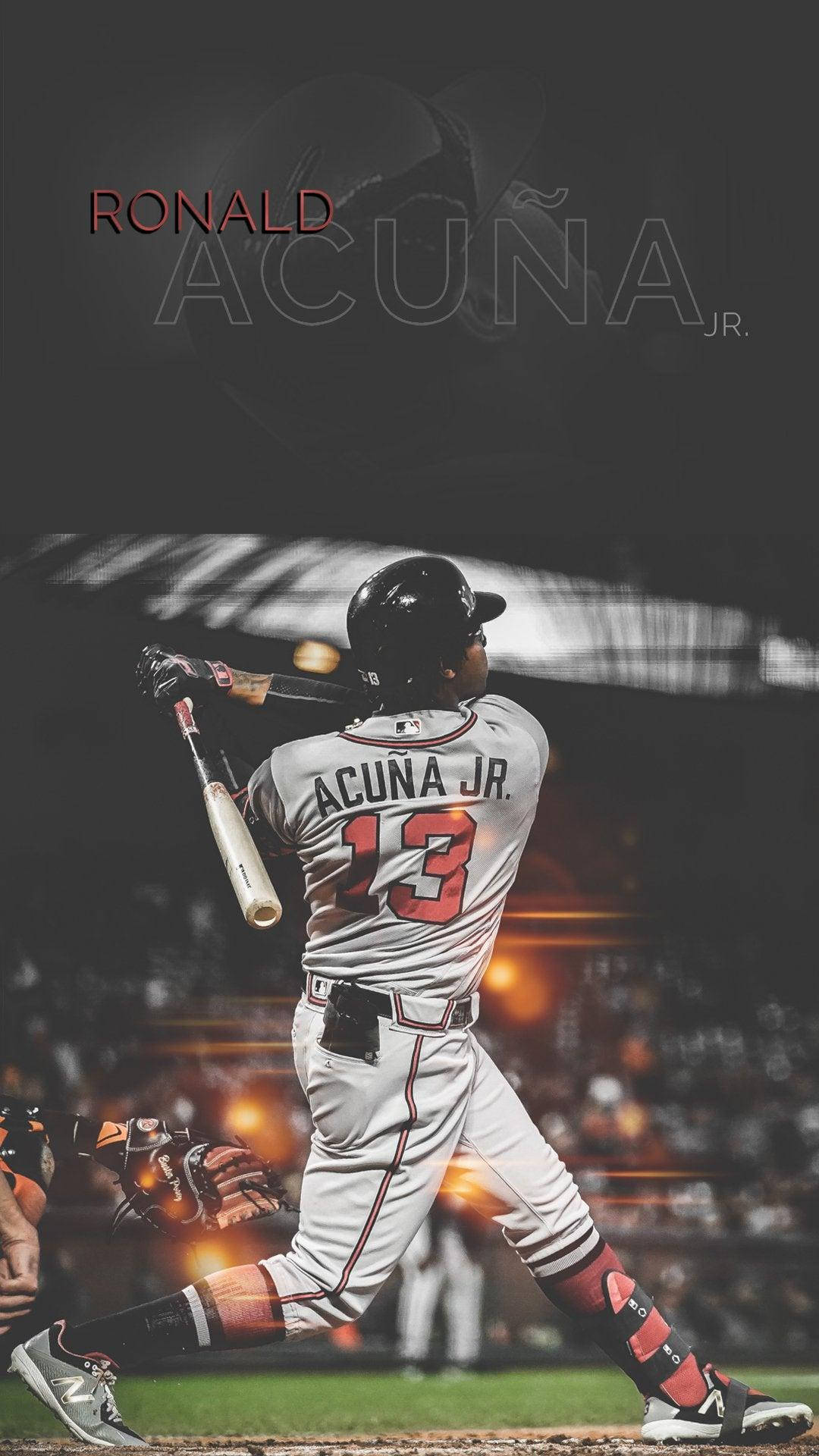 Ronald Acuna Jr., white uniform, red number 13, Full HD Phone Wallpaper