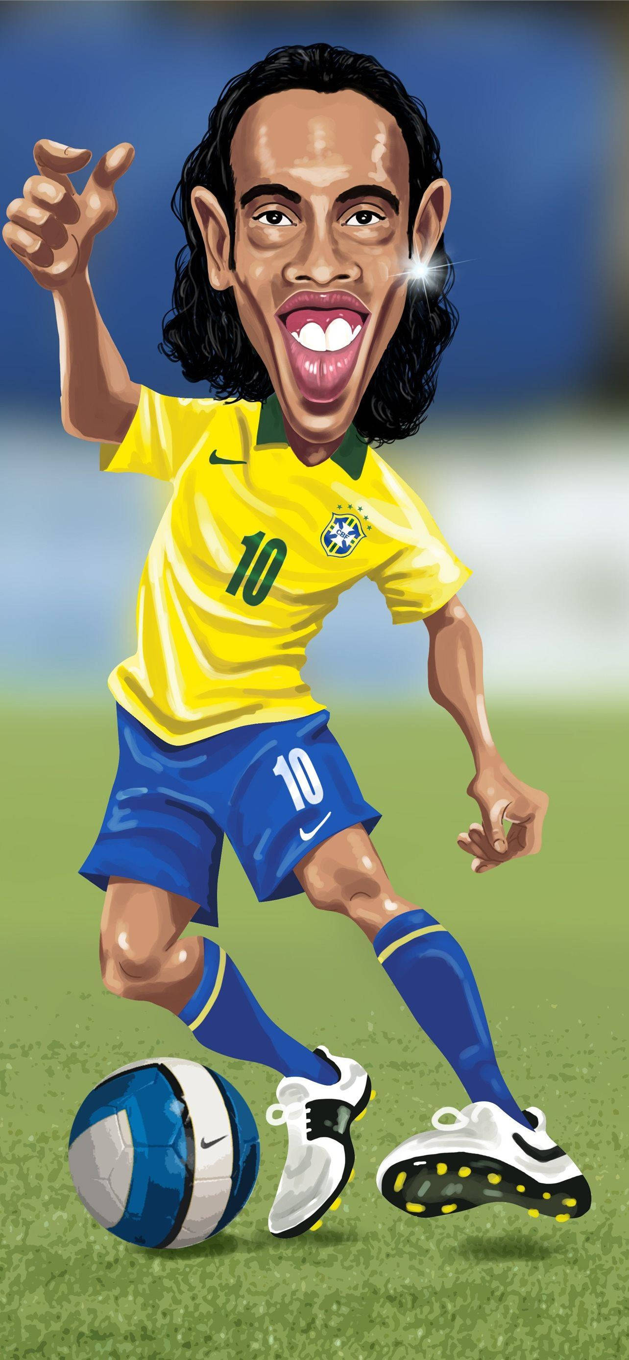 Ronaldinho, yellow and blue jersey, number 10, 2K Phone Wallpaper