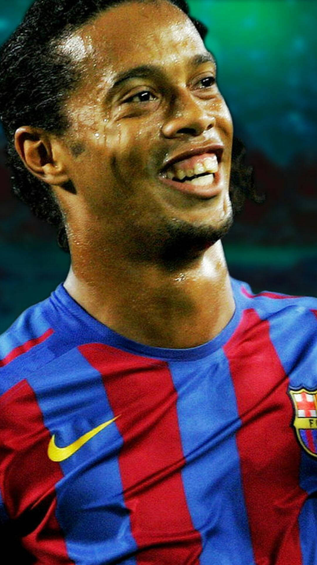 Ronaldinho, red and blue striped jersey, sweat glistening, Full HD Phone Wallpaper