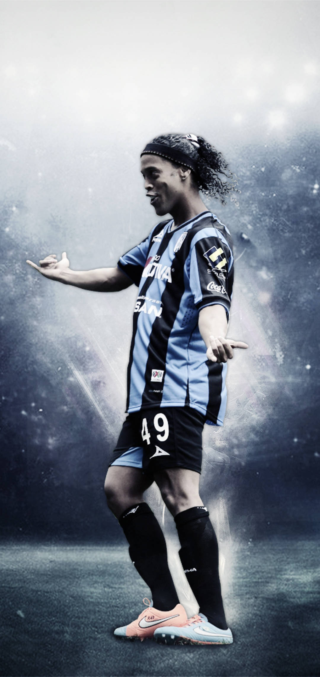 Ronaldinho, blue and black striped jersey, number 49, Full HD Phone Wallpaper