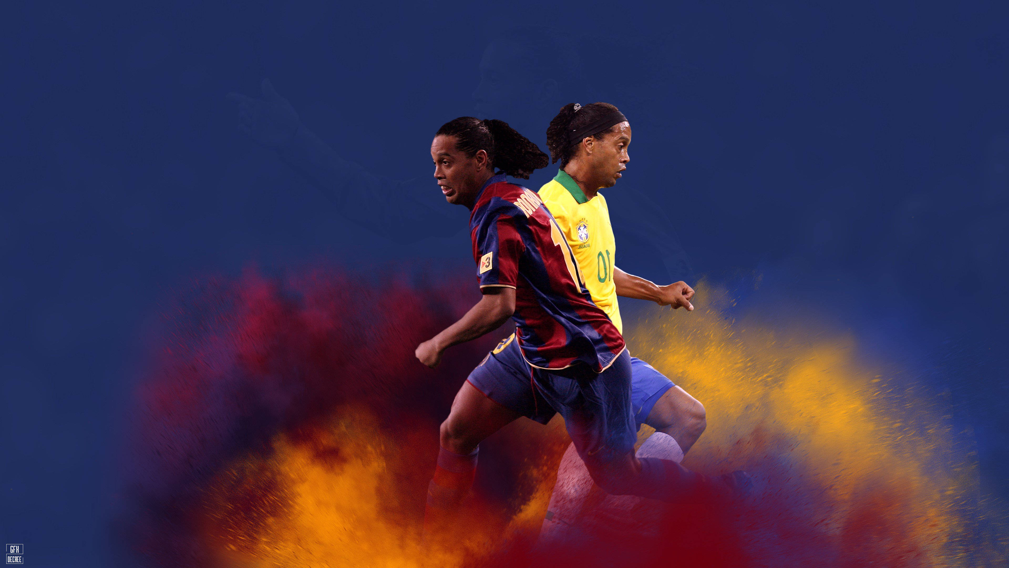 Ronaldinho, red, yellow, 4K Desktop Wallpaper