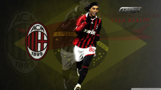 Ronaldinho, red and black striped jersey, dark background, SD Desktop Wallpaper