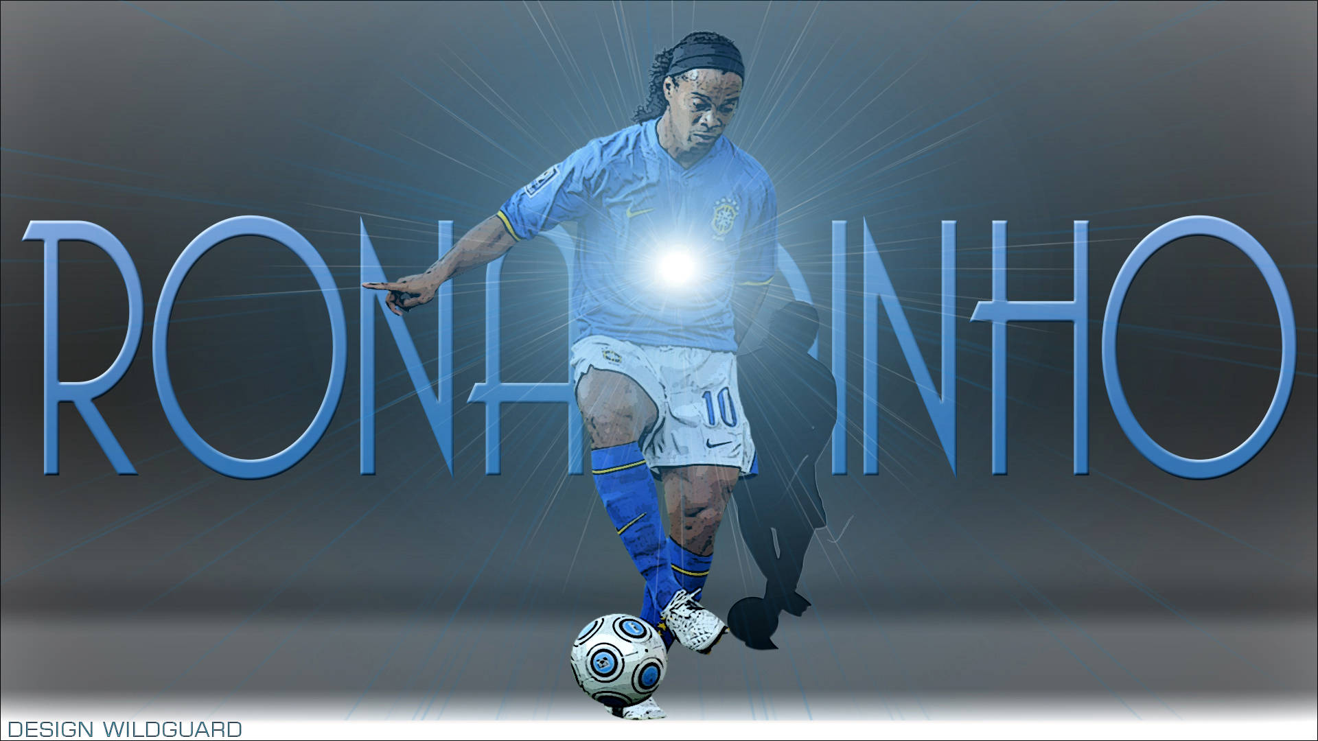 Ronaldinho, blue Brazil jersey, glowing light effects, Full HD Desktop Wallpaper