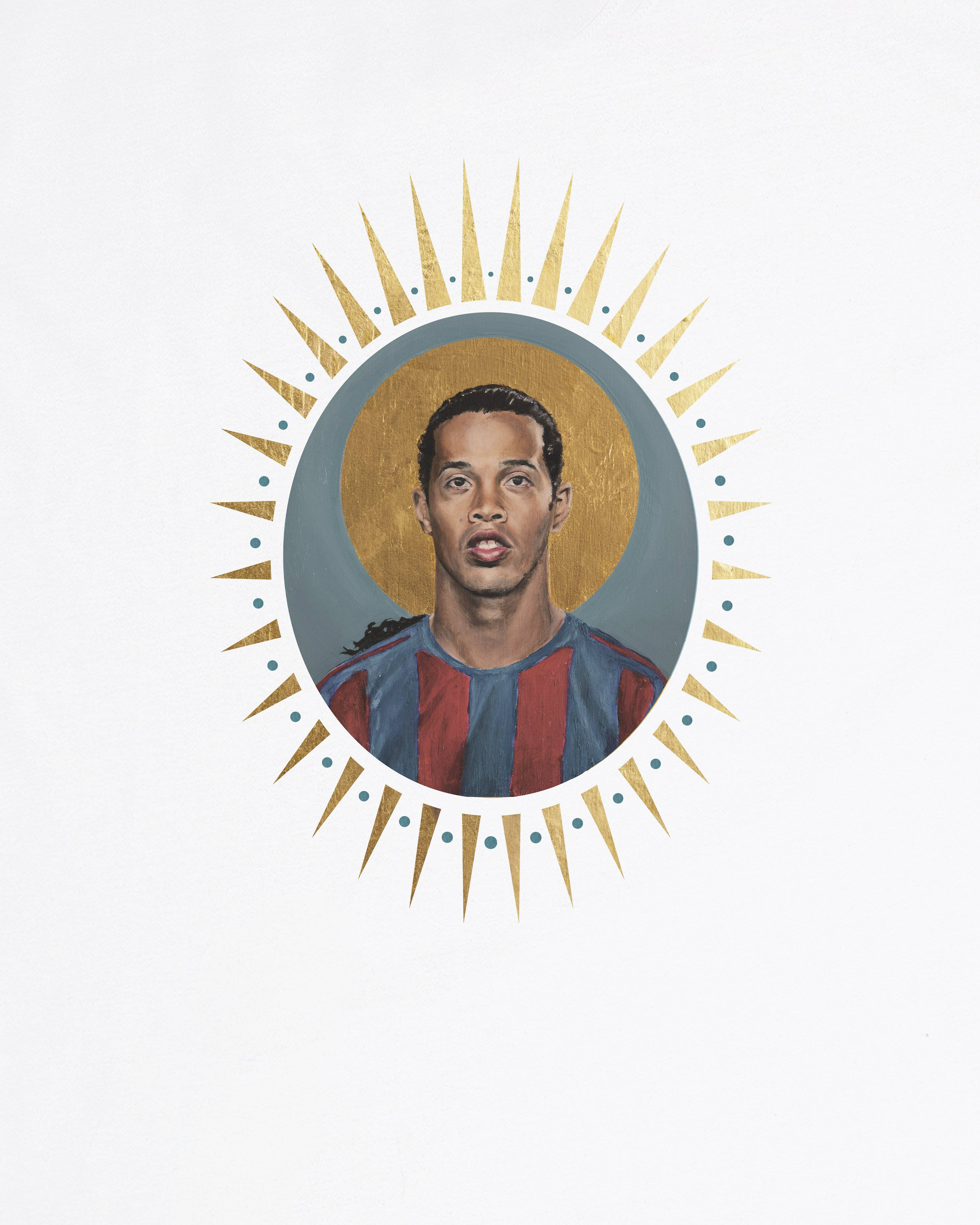 Ronaldinho, red and blue striped jersey, golden halo, 2K Phone Wallpaper