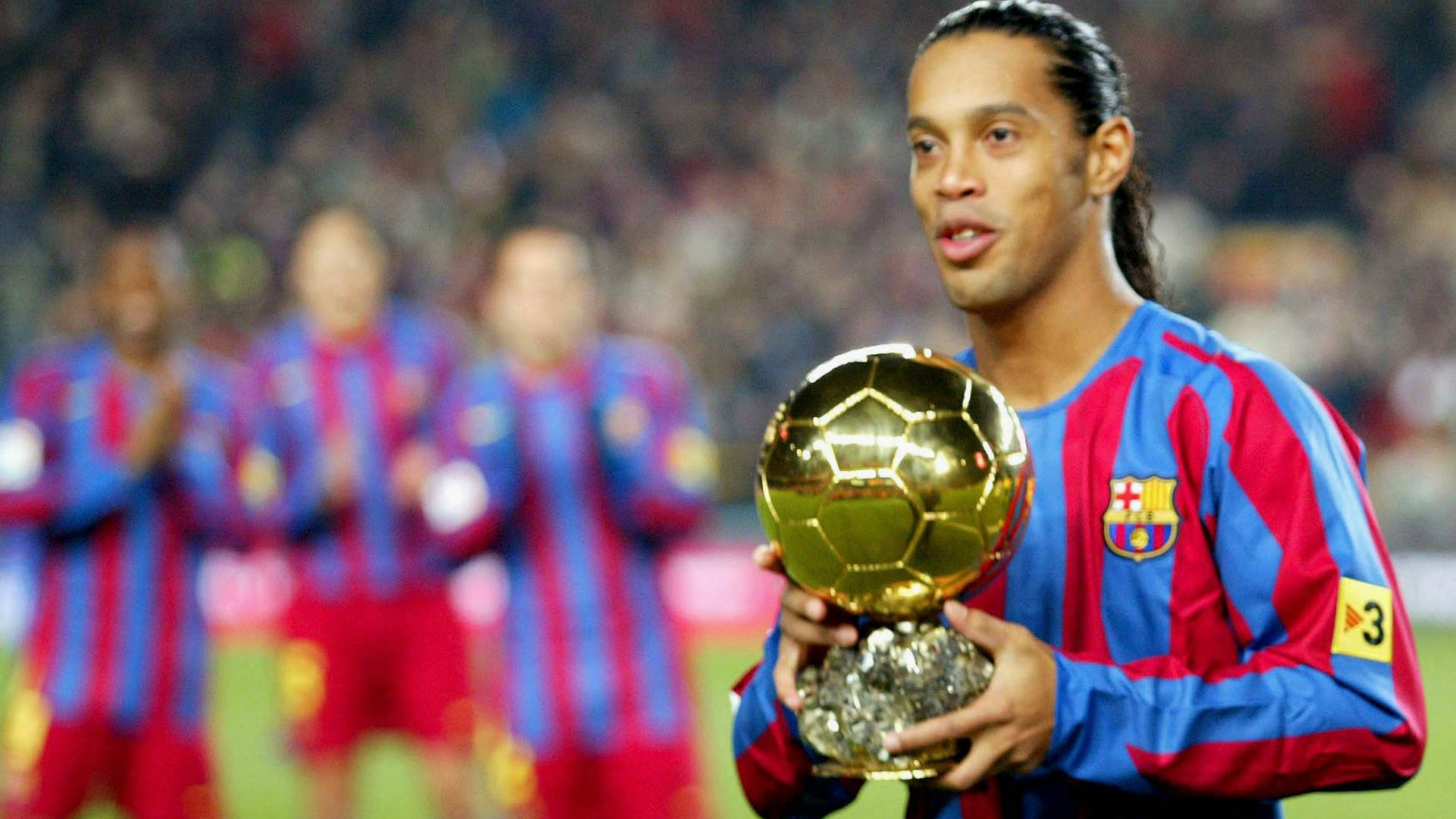 Ronaldinho, golden ball trophy, stadium, Full HD Desktop Wallpaper