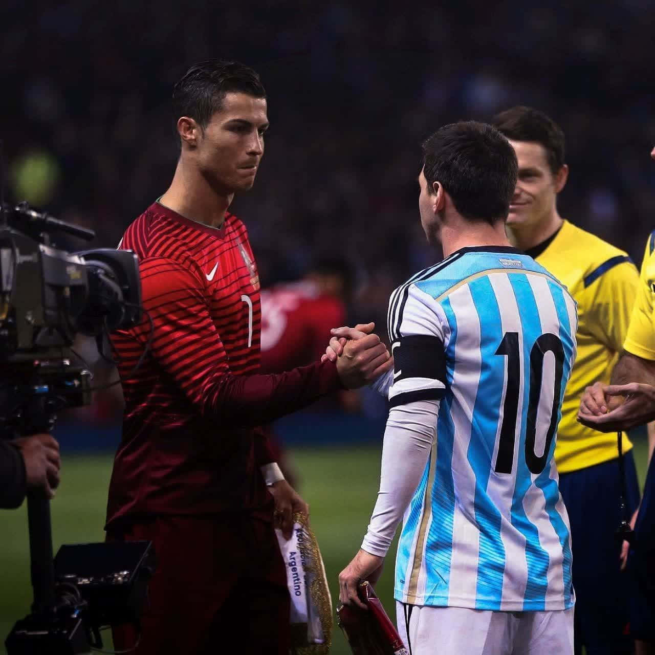 Ronaldo, Messi, handshake, HD Desktop Wallpaper