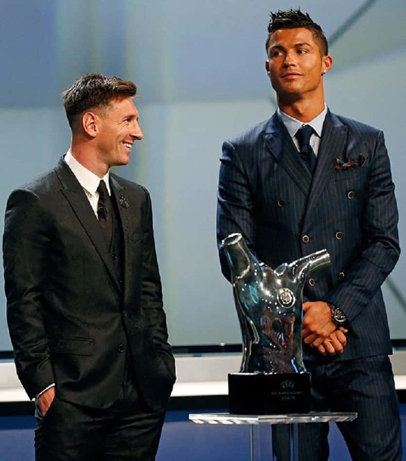 Ronaldo And Messi, award ceremony, formal suits, SD Phone Wallpaper