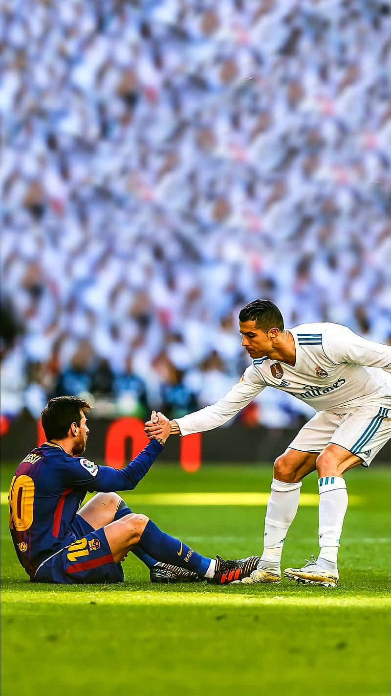 Messi Ronaldo, blue jersey, white jersey, HD Phone Wallpaper