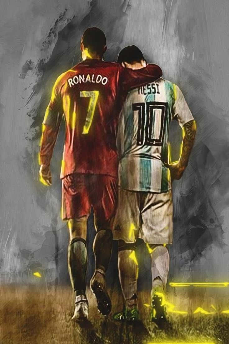 Ronaldo, Messi, glowing yellow accents, SD Phone Wallpaper