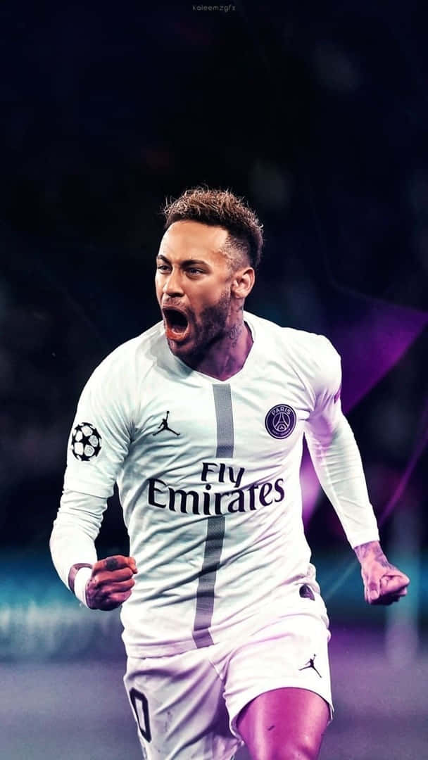 Neymar, white jersey, stadium lights, SD Phone Wallpaper
