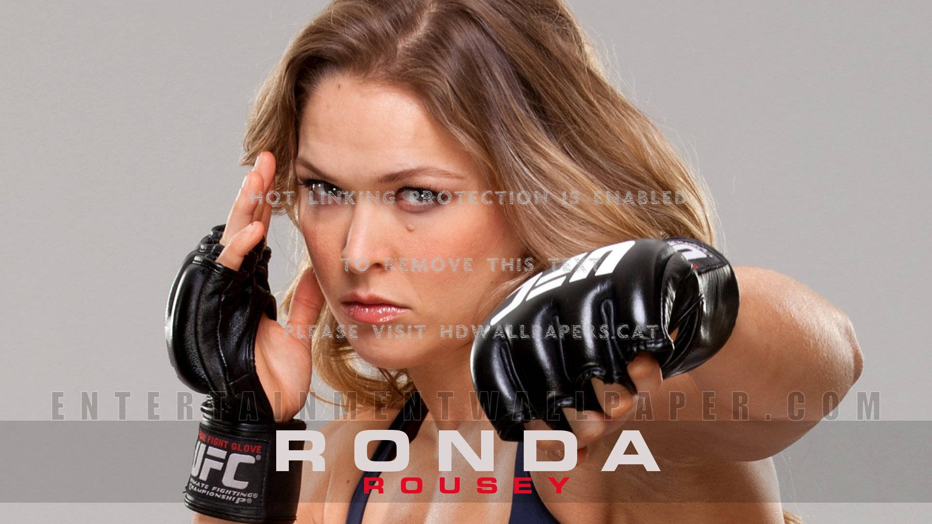 Ronda Rousey, black UFC gloves, defensive stance, Full HD Desktop Wallpaper