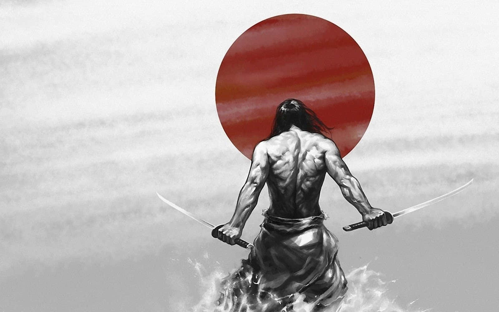 Ronin, samurai warrior, massive red sun, HD Desktop Wallpaper