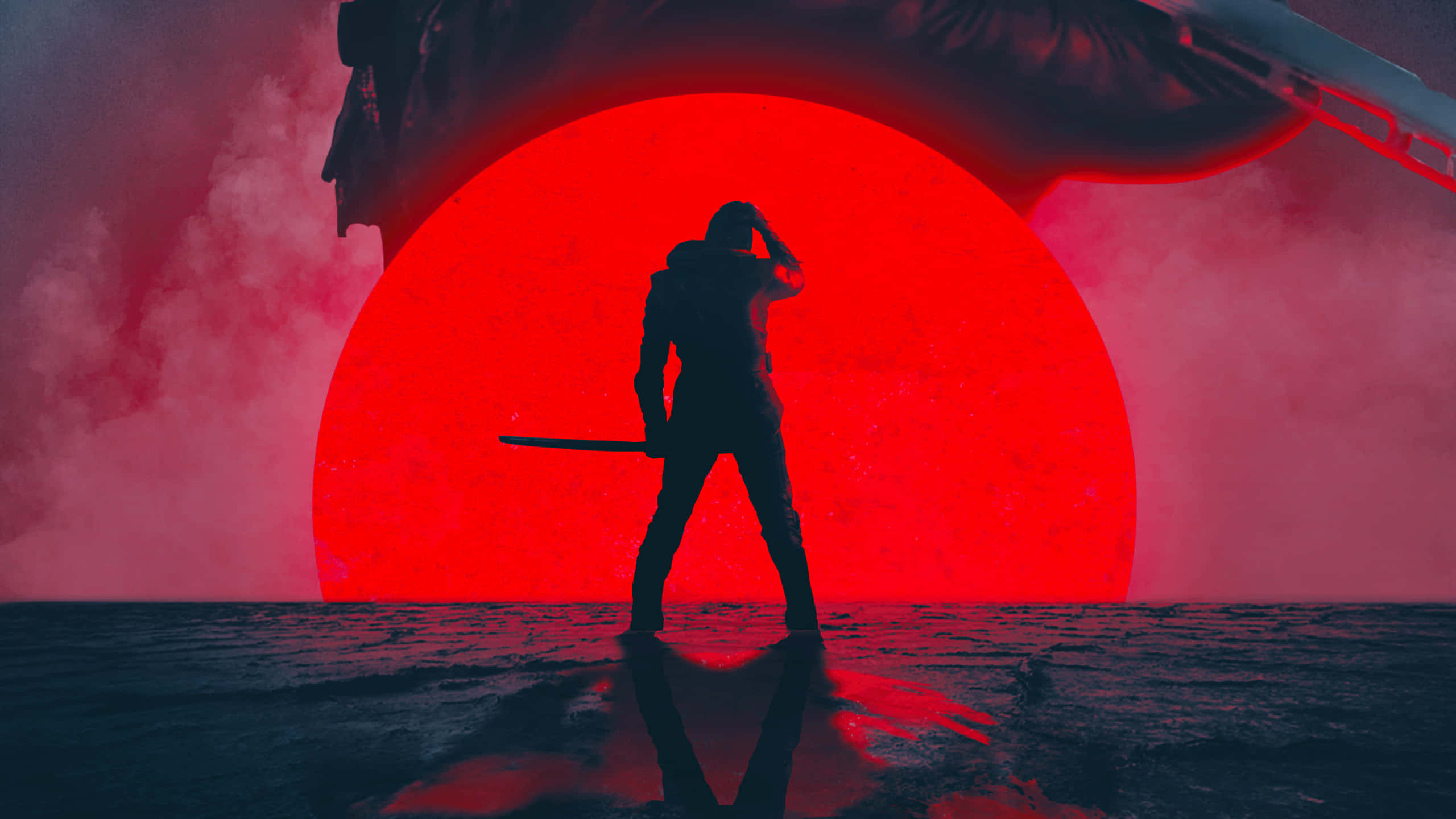 Ronin, red sun, sword, 2K Desktop Wallpaper
