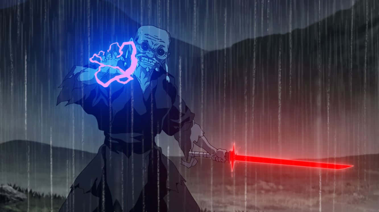 Ronin, glowing red sword, neon blue energy, HD Desktop Wallpaper