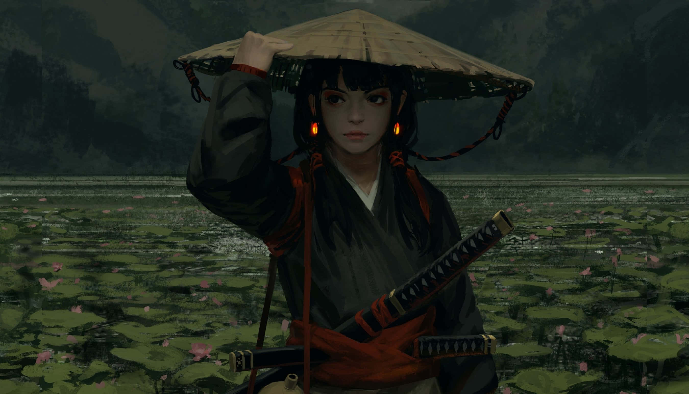 Ronin, samurai woman, traditional attire, 2K Desktop Wallpaper