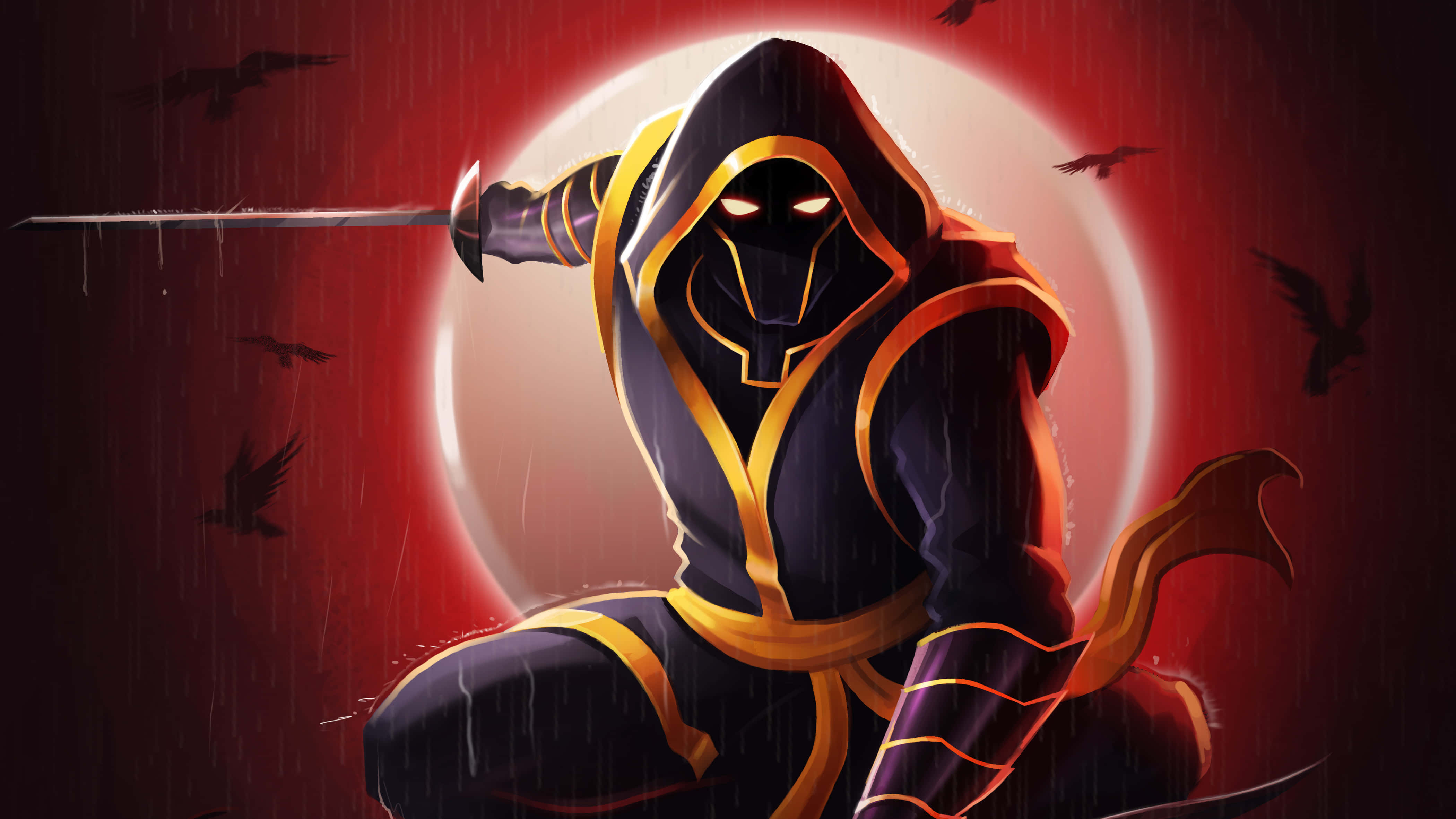 Ronin, katana, red moon, 4K Desktop Wallpaper