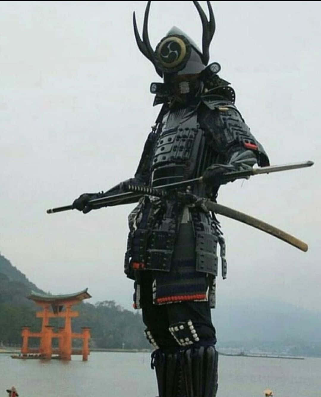 Ronin, antler helmet, misty lake, HD Phone Wallpaper
