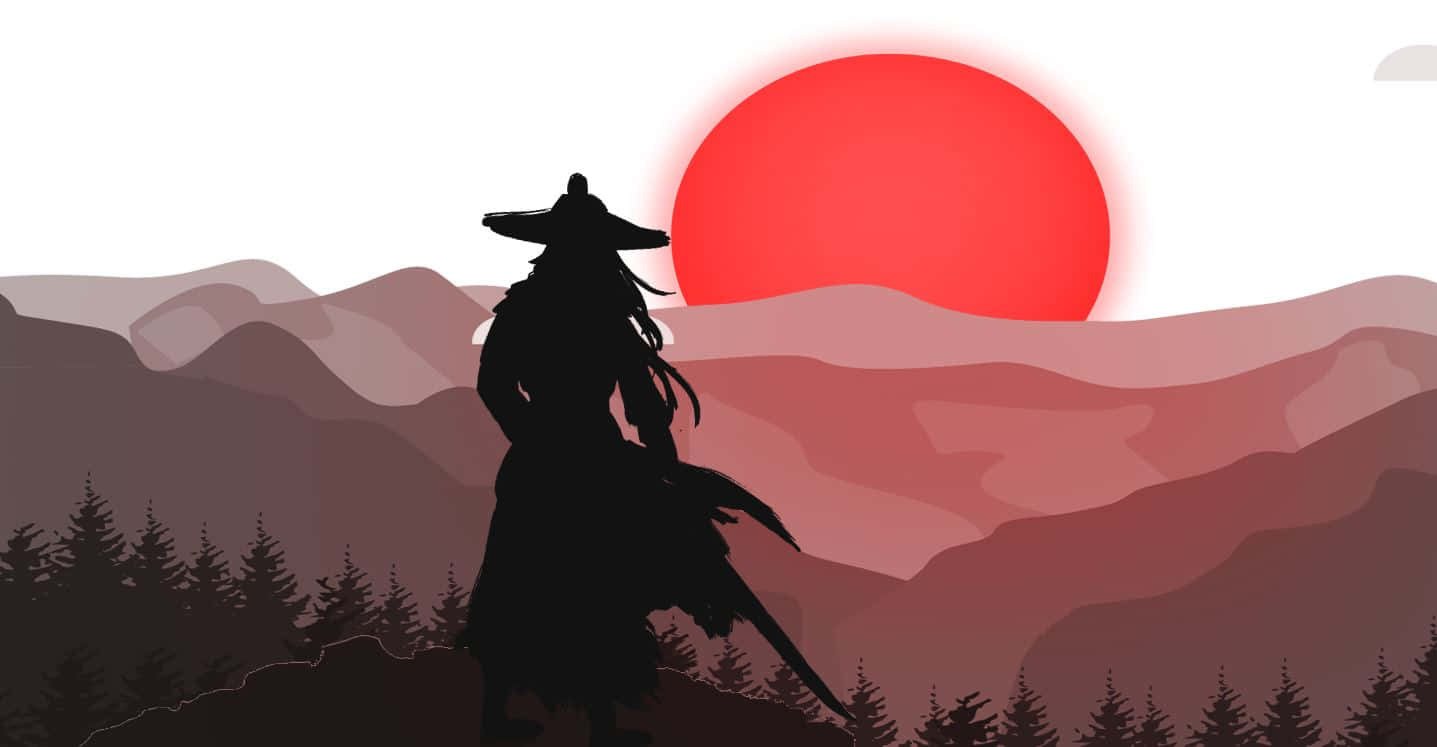 Ronin, mountain ridge, red sun, HD Desktop Wallpaper