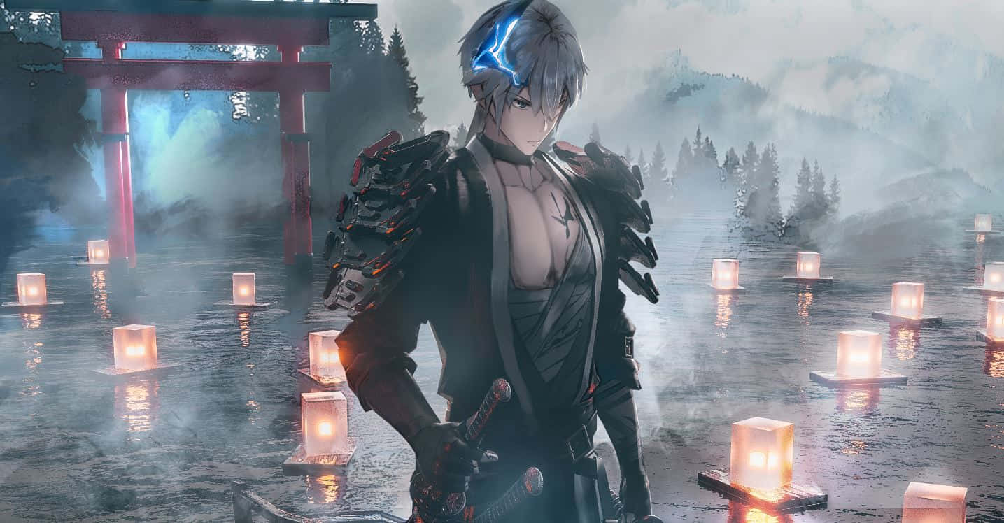 Ronin, glowing blue hair, misty water, HD Desktop Wallpaper