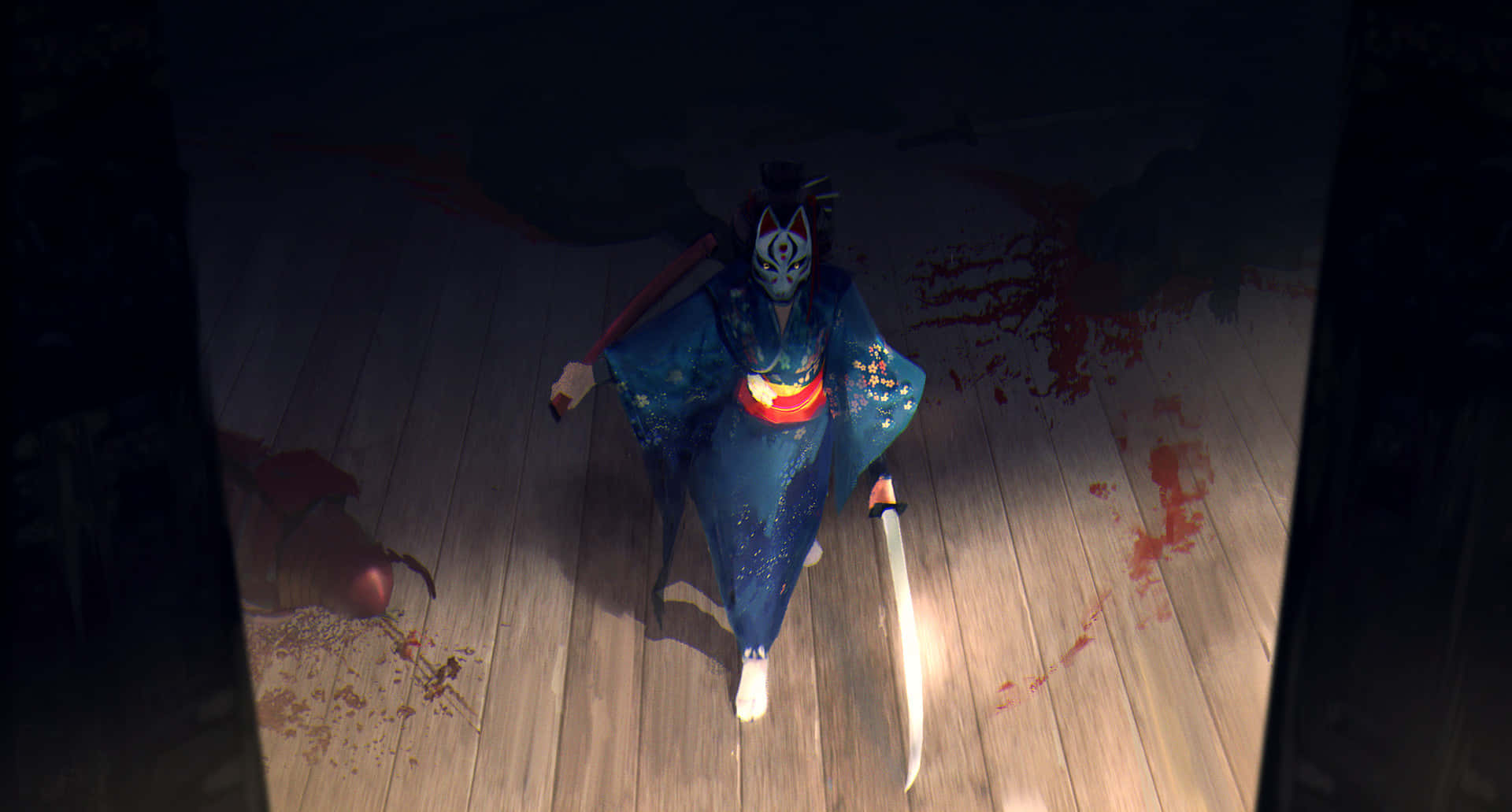 ronin, blue kimono, glowing katana, Full HD Desktop Wallpaper