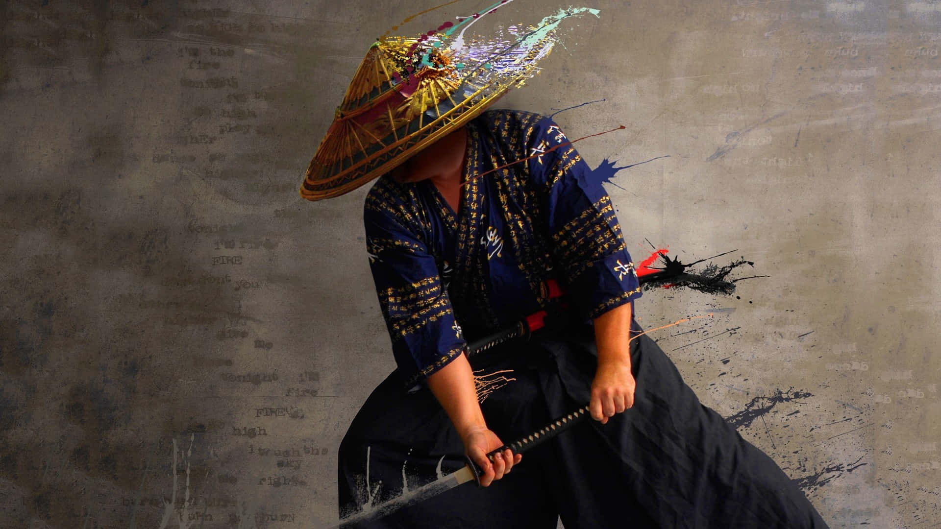 Ronin, straw hat, blue kimono, Full HD Desktop Wallpaper