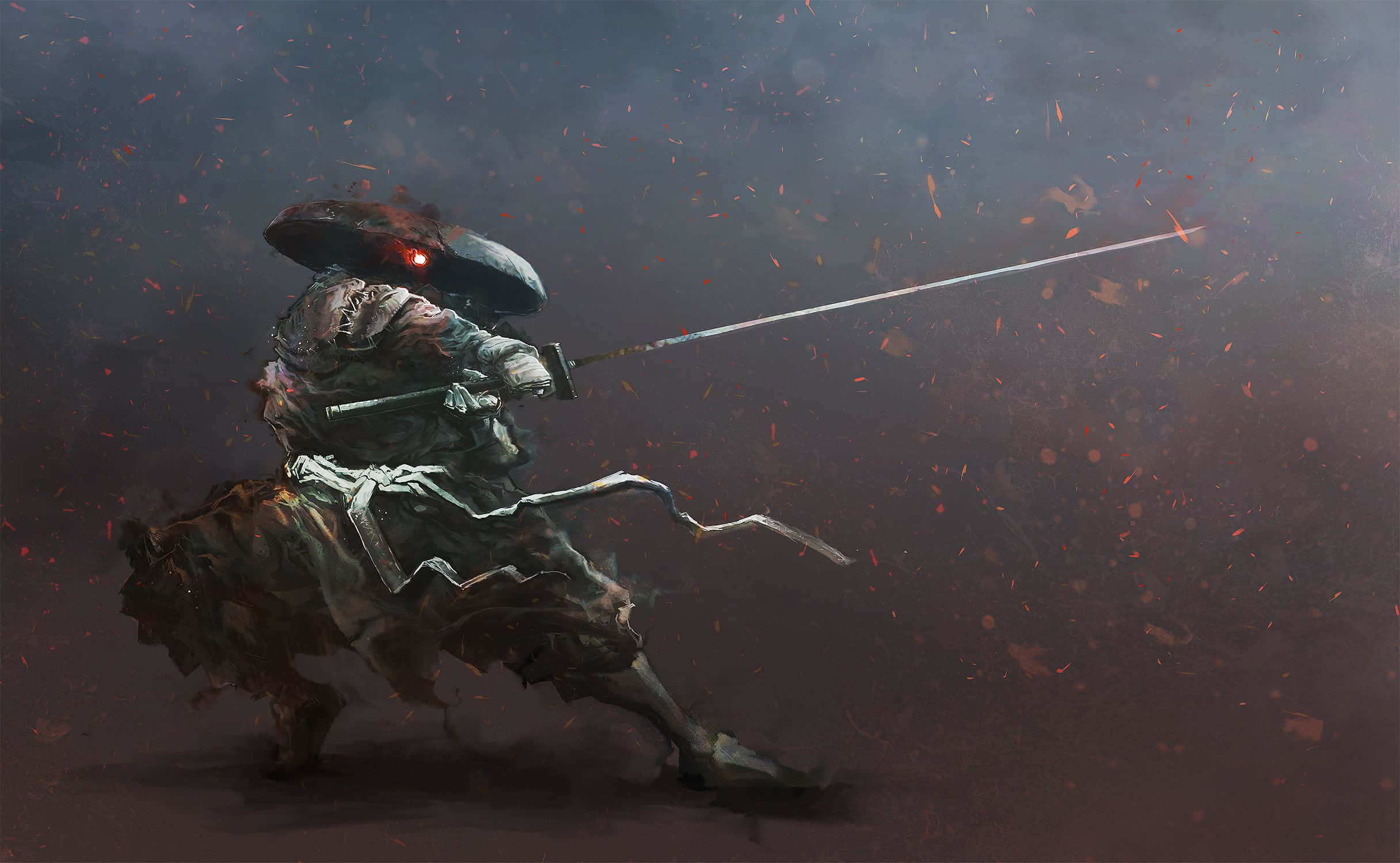 Ronin, glowing red eyes, sword, Full HD Desktop Wallpaper