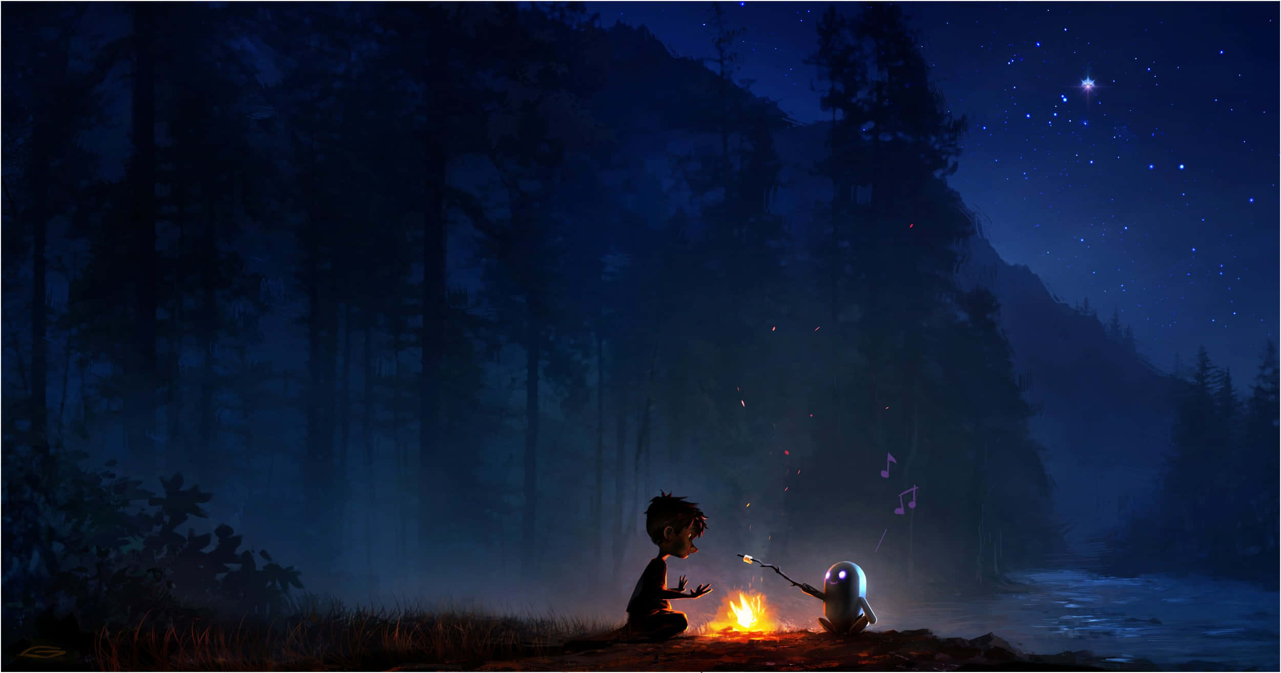 Rons Gone Wrong, campfire, starry night sky, Full HD Desktop Wallpaper