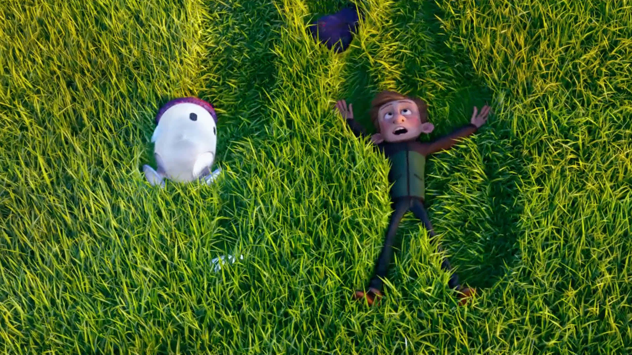 Rons Gone Wrong, white creature, vibrant green grass, Full HD Desktop Wallpaper