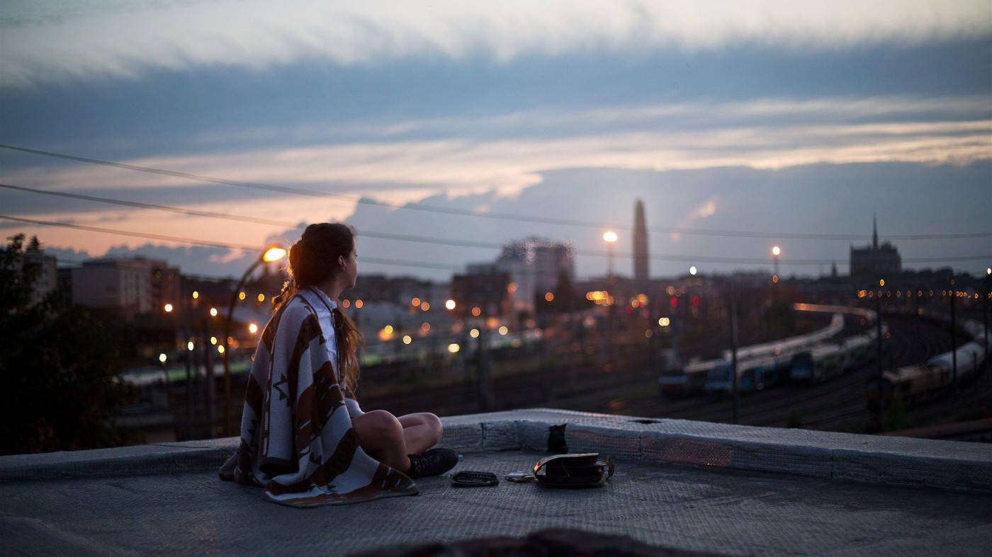 rooftop, dusk, cityscape, HD Desktop Wallpaper