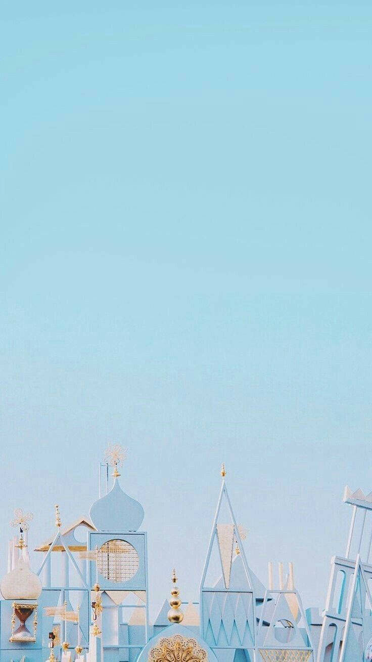 pastel blue, gold accents, clear sky, HD Phone Wallpaper