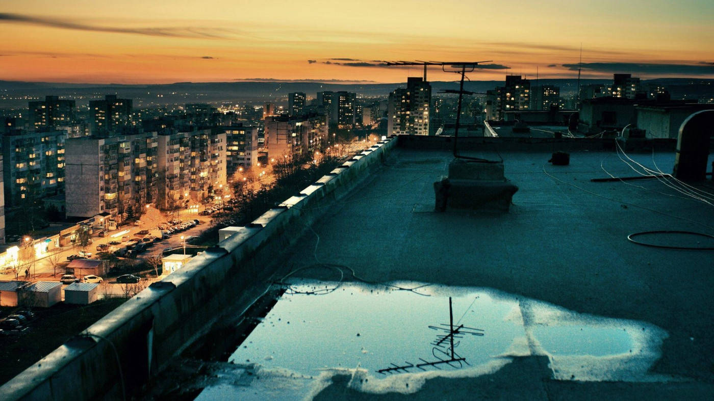 classic red tiled roof, rooftop pool, sunset, HD Desktop Wallpaper