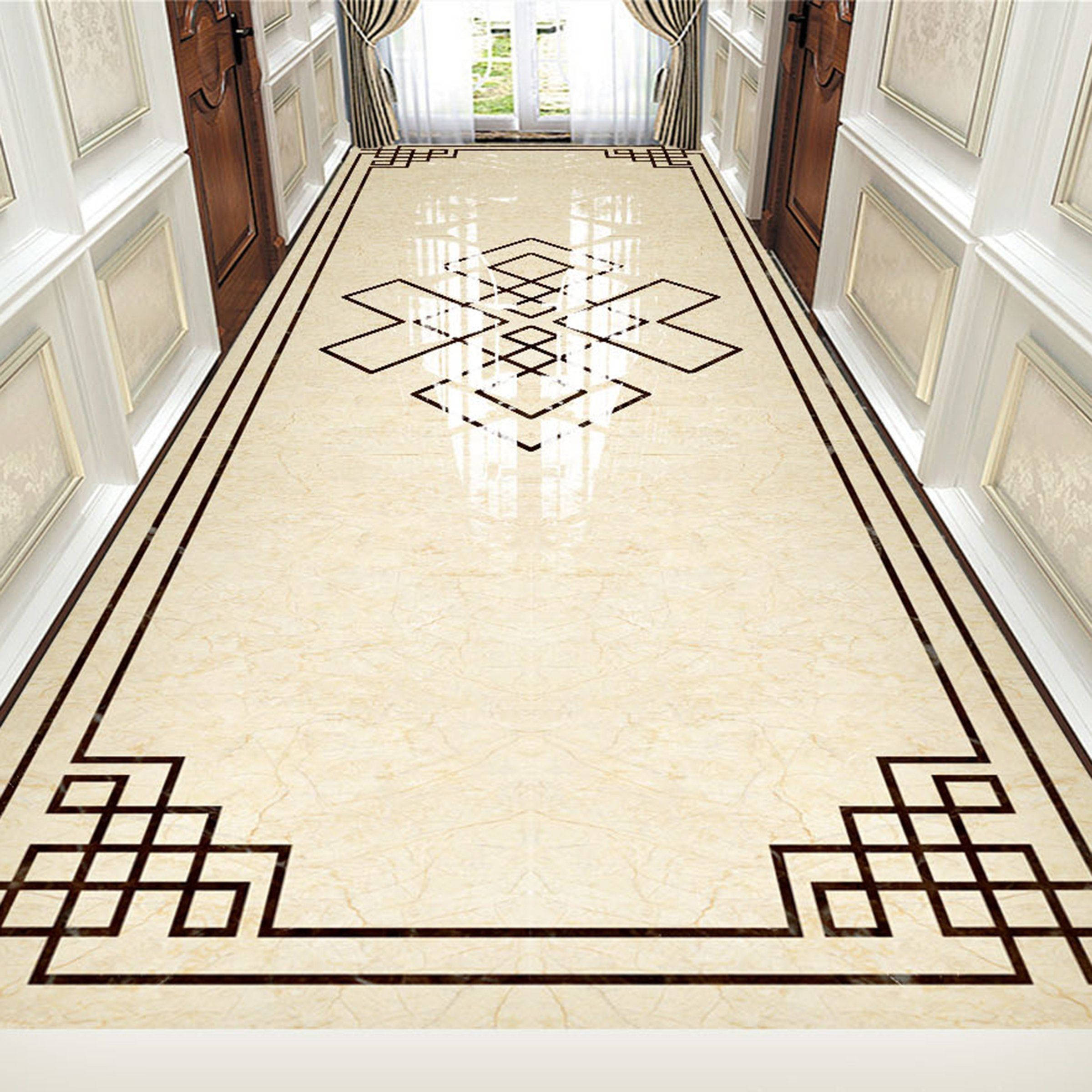 glossy marble floor tiles, cream marble flooring, black geometric inlays, Full HD Desktop Wallpaper
