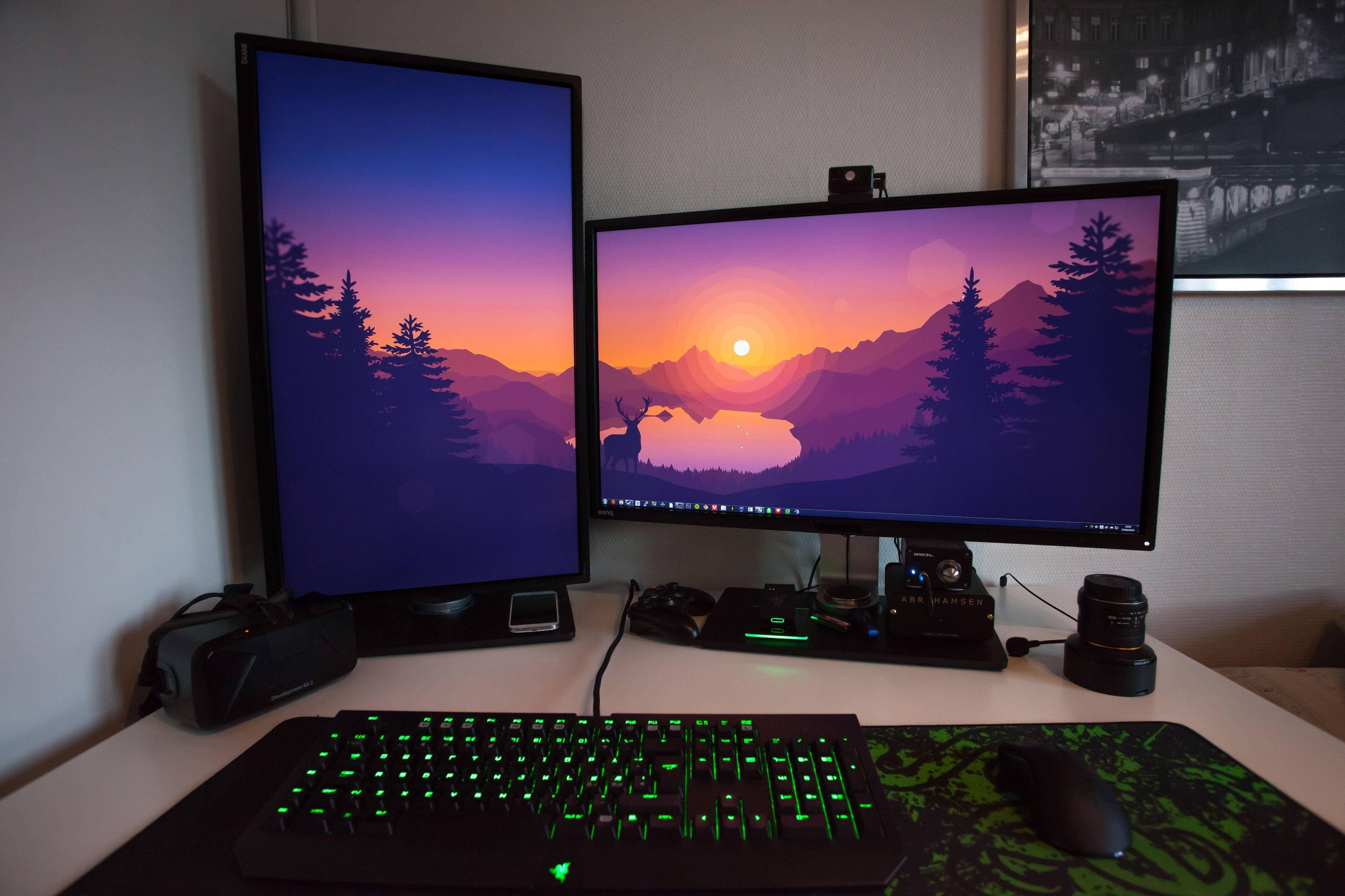sunset, mountains, deer silhouette, 4K Desktop Wallpaper