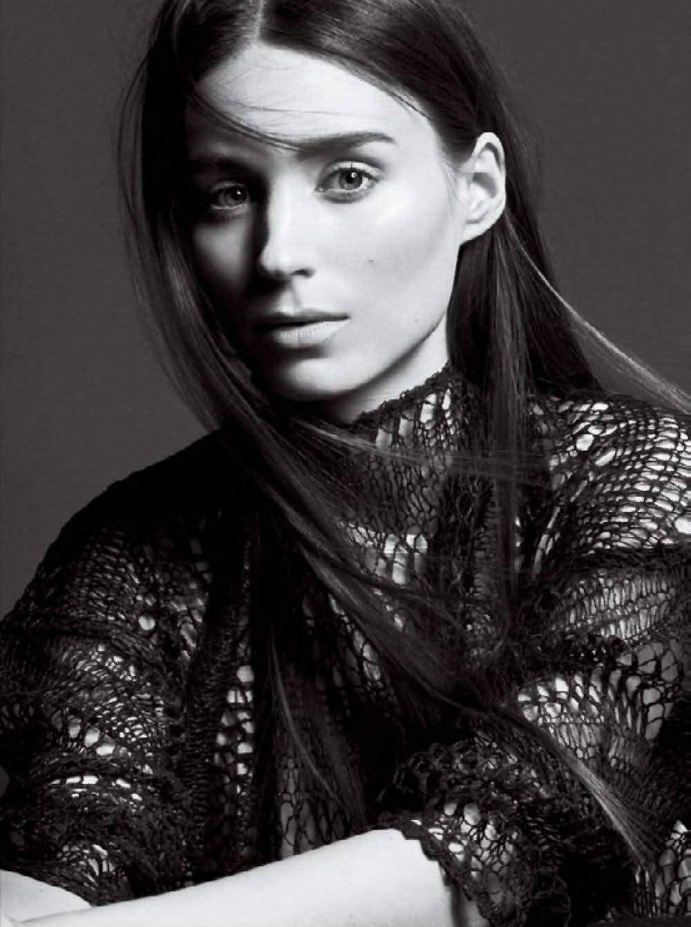 Rooney Mara, black and white portrait, long hair, HD Phone Wallpaper