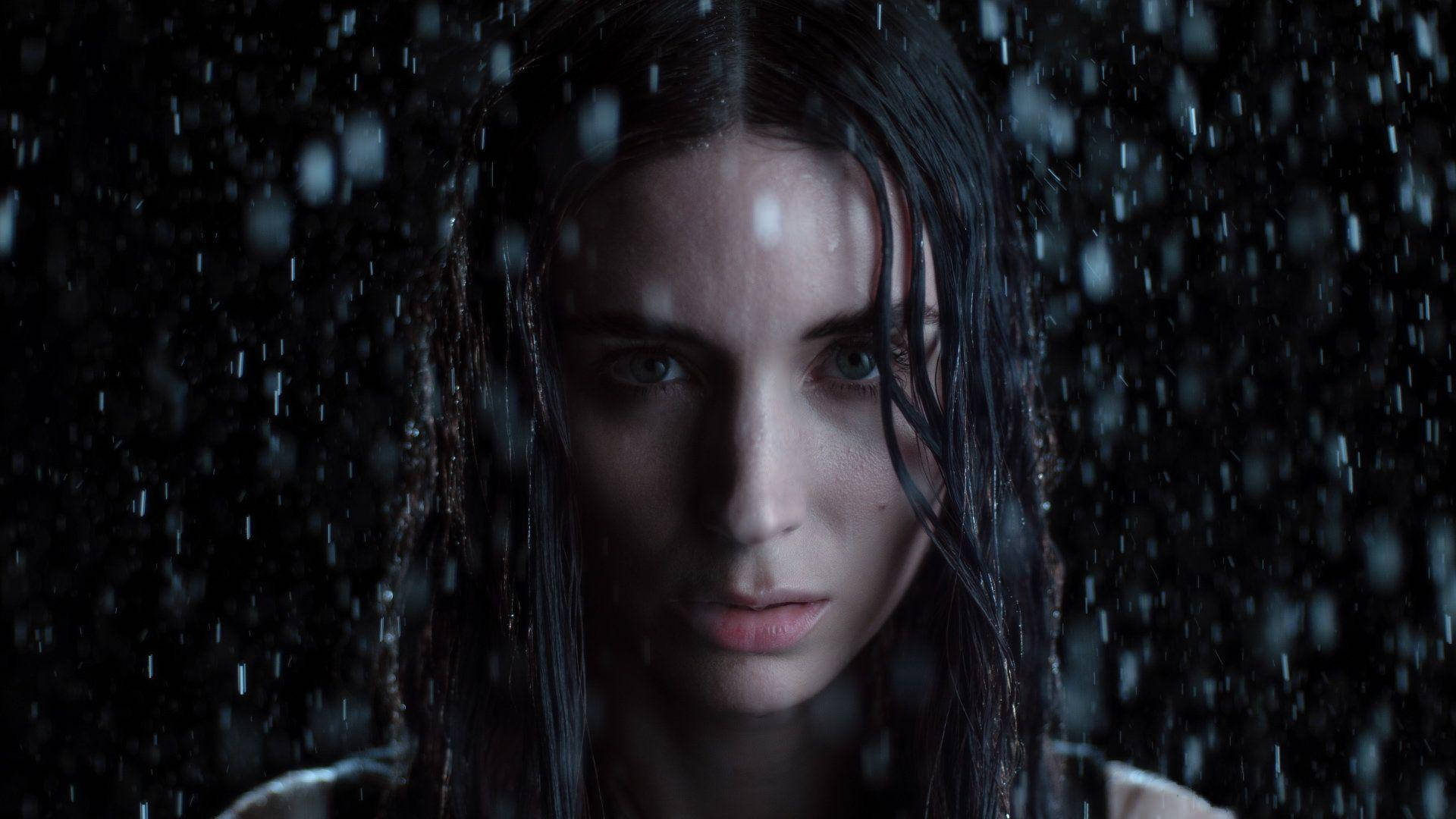 Rooney Mara, rain, wet dark hair, Full HD Desktop Wallpaper