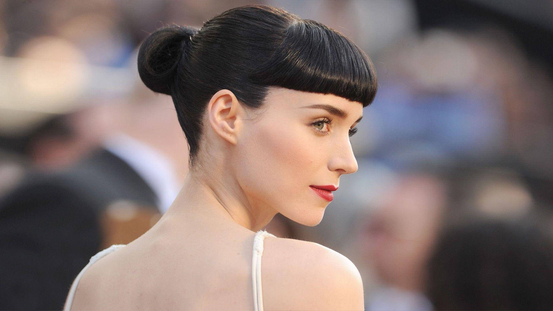 Rooney Mara, sleek black hair, topknot, Full HD Desktop Wallpaper