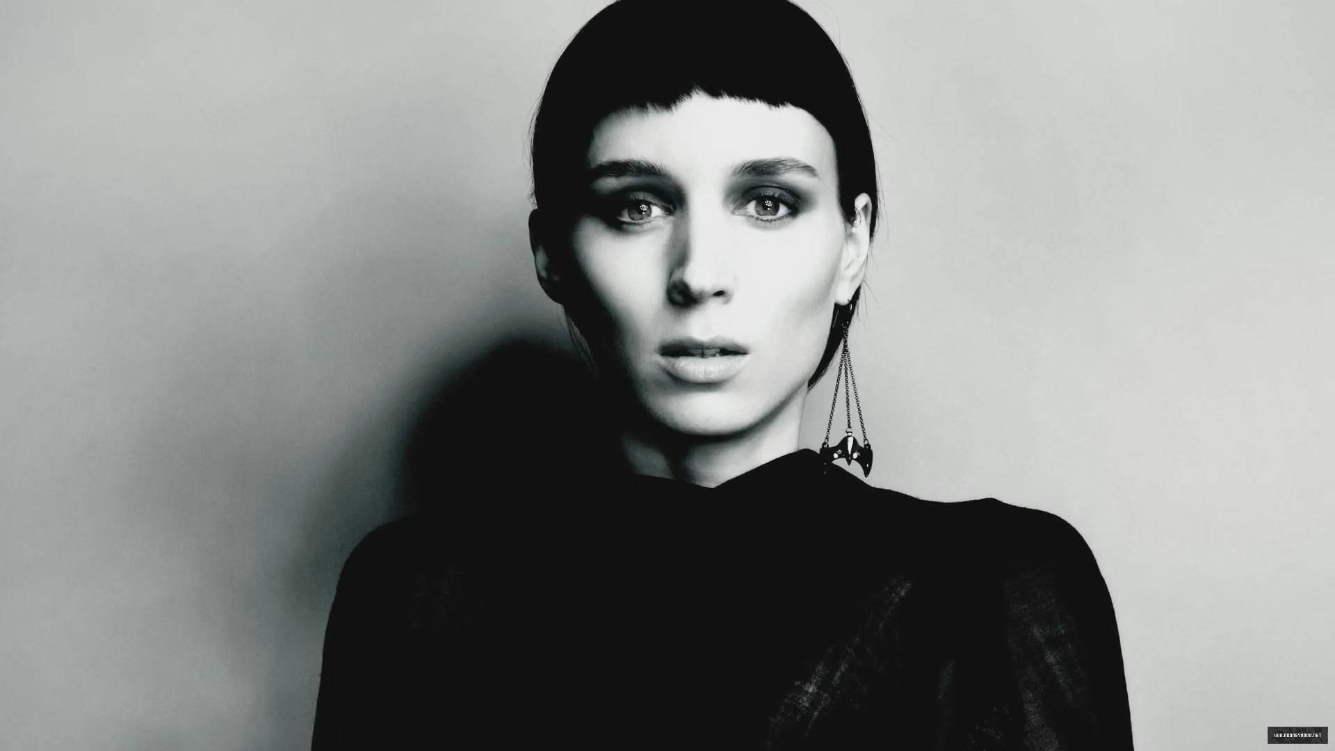 Rooney Mara, black and white portrait, short dark hair, Full HD Desktop Wallpaper