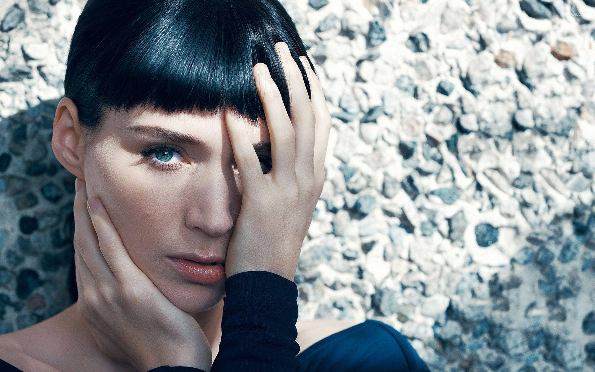 Rooney Mara, sharp black hair, piercing blue eyes, Full HD Desktop Wallpaper