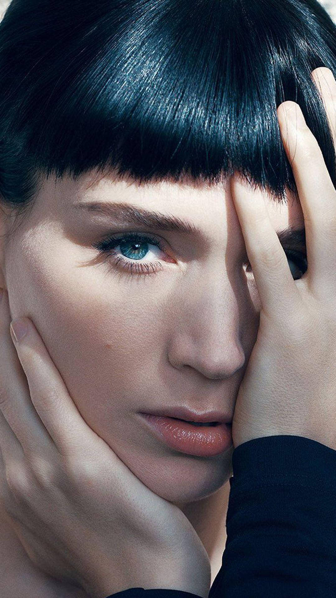 Rooney Mara, blue eyes, dark bob haircut, Full HD Phone Wallpaper