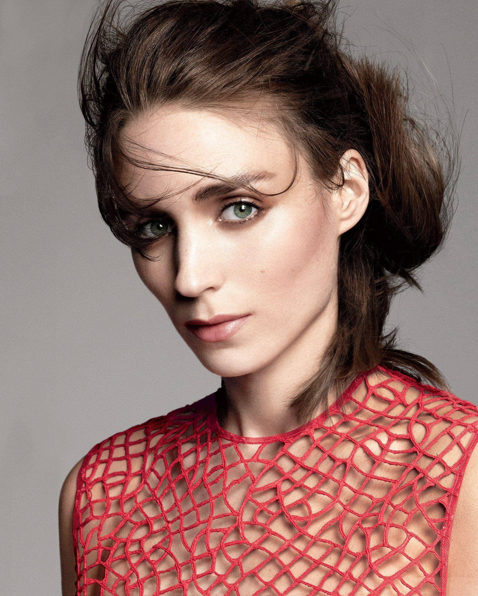 Rooney Mara, green eyes, tousled brown hair, Full HD Phone Wallpaper