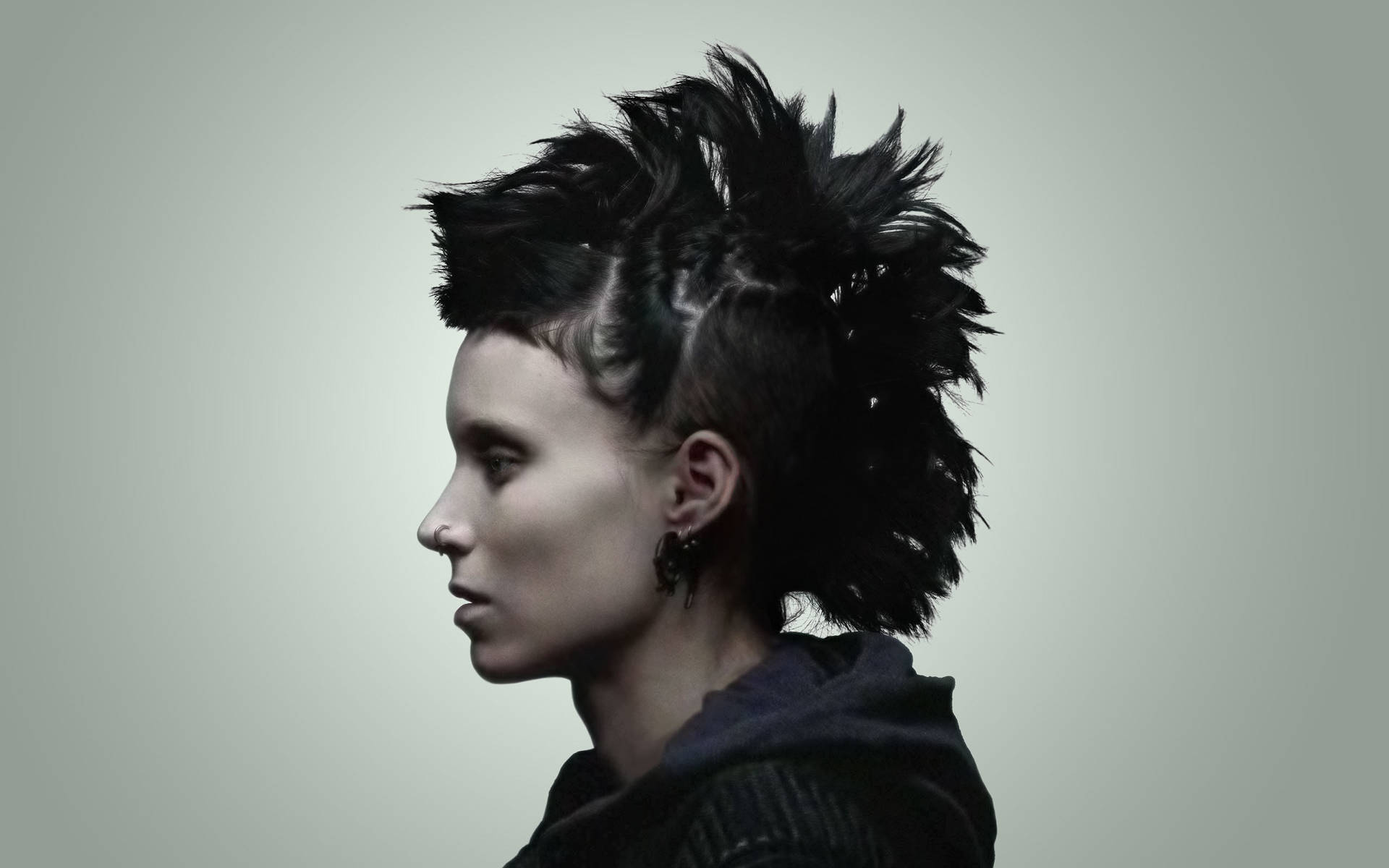 Rooney Mara, dramatic black mohawk hairstyle, profile, Full HD Desktop Wallpaper