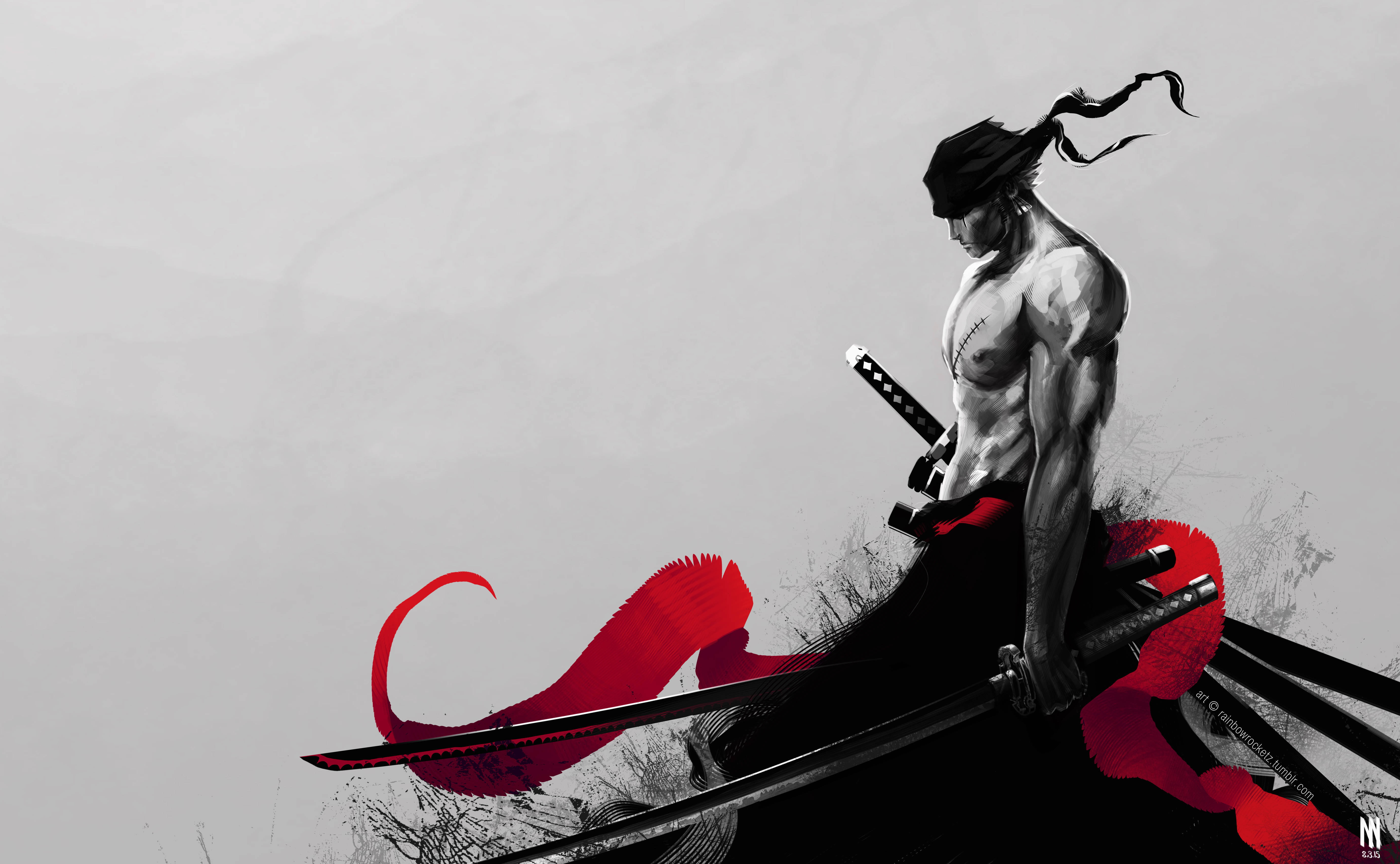 Roronoa Zoro, black armor, red sash, 5K Desktop Wallpaper