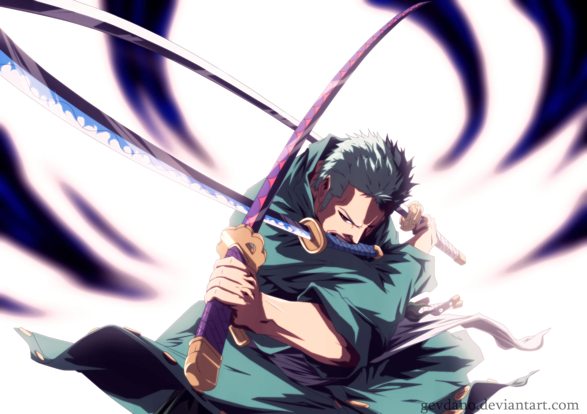 Roronoa Zoro, spiky green hair, two katanas, Full HD Desktop Wallpaper